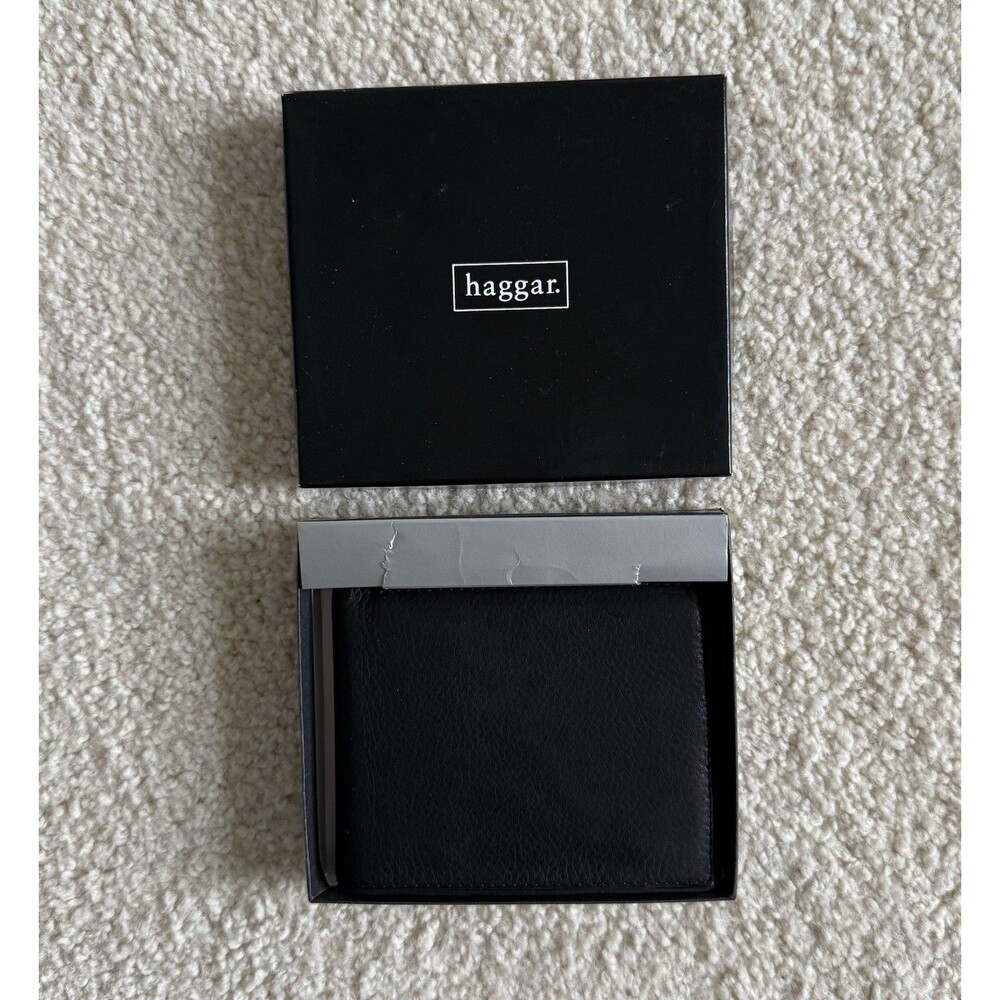 Haggar Mens Black Genuine Leather L-Fold Pocket Mate Wallet - New In Box